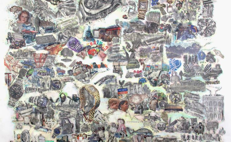 Karin Fisslthaler,»Times (Jan. 2023)« Manual Image Transfer on Paper, Color Pencil, 110 x 125 cm