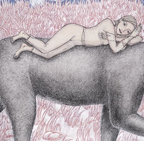 Als ich ein Tier war, 2013, 35 x 45 cm, Tusche, Ölpastell, Kohle, Wachs auf Karton, collagiert, 1 400.-.jpg